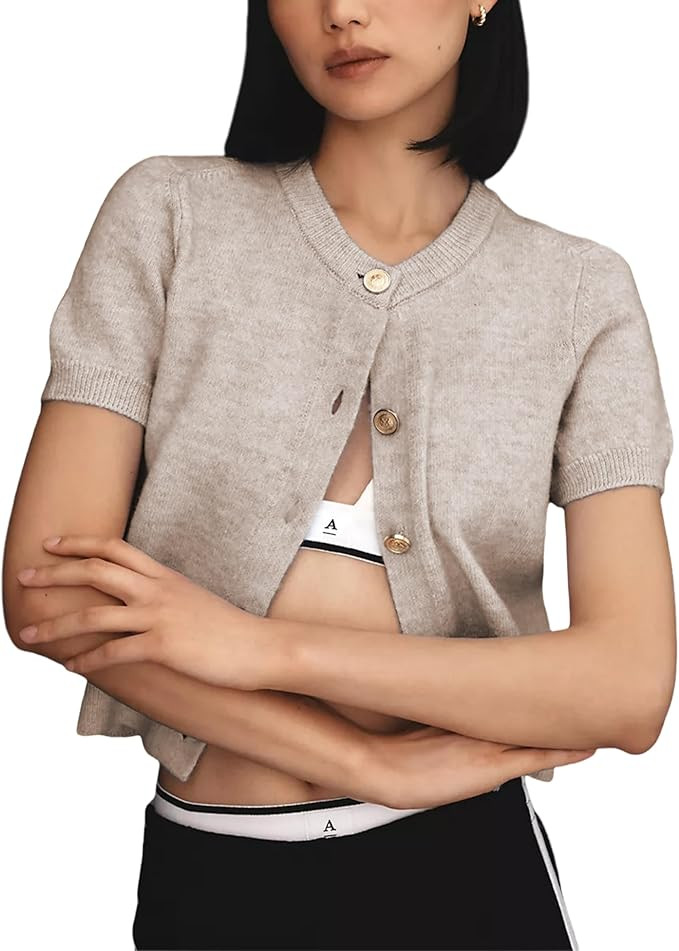 Women's Cable Short Sleeve Cardigans Sweater Button Down Lightweight Cropped Casual Ribbed Knitte... | Amazon (US)