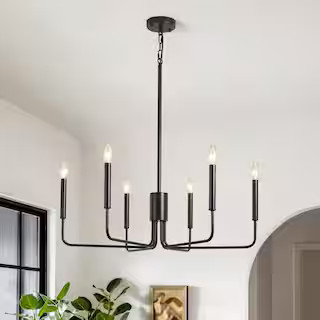 Roxsanne 6-Light Black Dimmable Classic/Traditional Chandelier Rustic Linear Candle-Style Kitchen... | The Home Depot