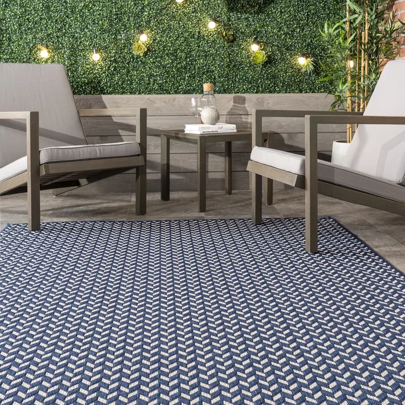 Jaylah Chevron Indoor / Outdoor Area Rug in Navy | Wayfair North America