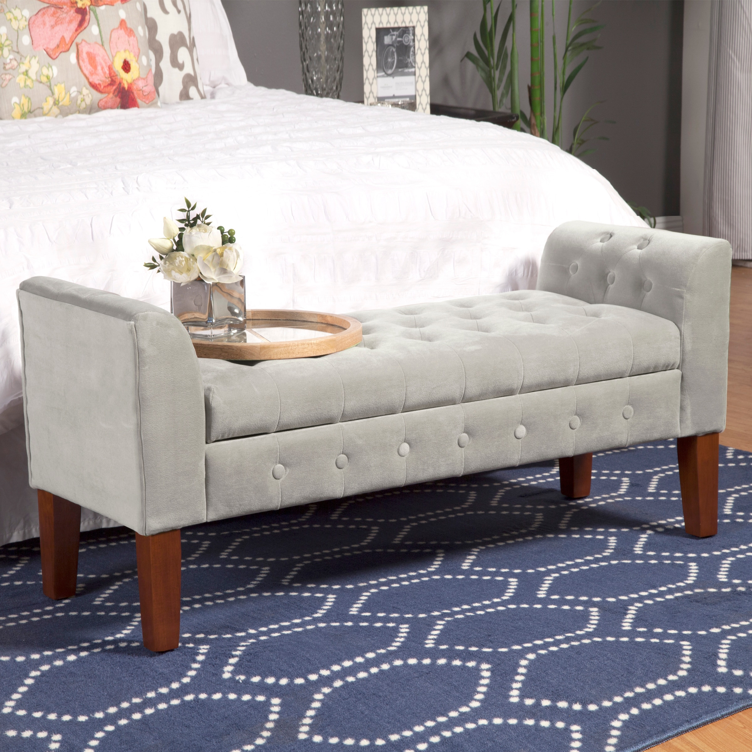 HomePop Eclectic Gray Tufted Storage Bench with Storage 50-in x 18-in x 23-in | K6211-B214 | Lowe's