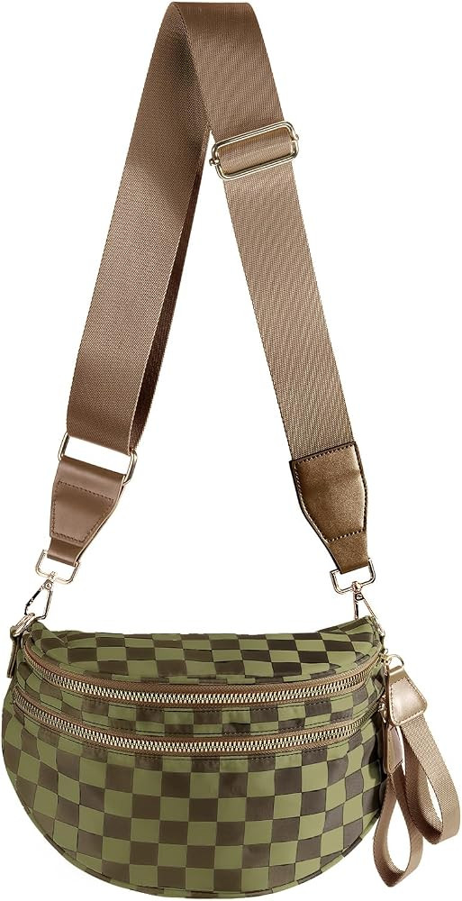 Black and White Checkered Crossbody Bag Bum Bag for Women,Spacious Checkered Purse Fanny Packs Be... | Amazon (US)
