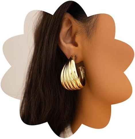 Xerling Chunky Layered Twisted Gold Hoop Earrings Retro Thick U Shape Open Hoop Earrings for Wome... | Amazon (US)
