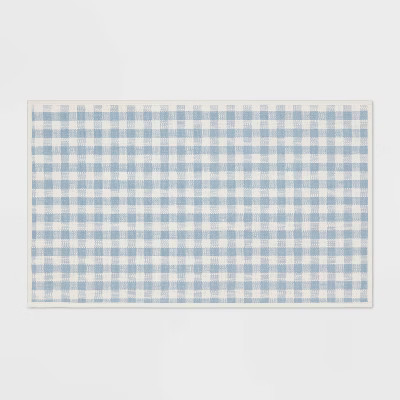 34" x 20" Cotton Gingham Kitchen Rug Light Blue - Threshold™ | Target