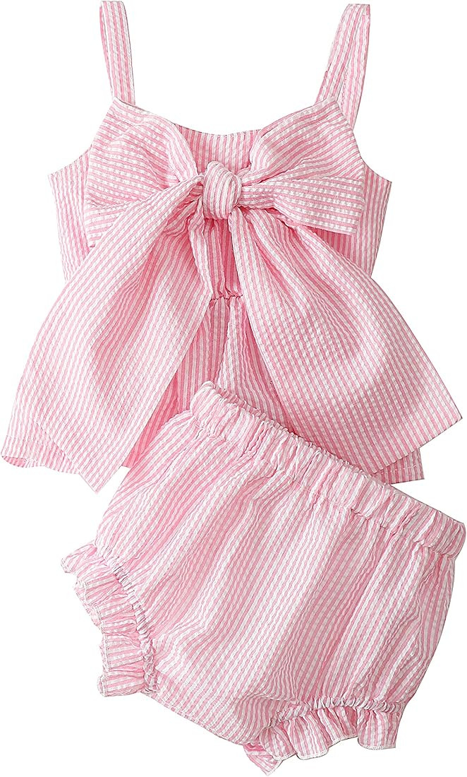 LYSINK Newborn Baby Girl Clothes Stripe Sleeveless Bowknot Tank Top Shorts Set Summer Outfits Cut... | Amazon (US)
