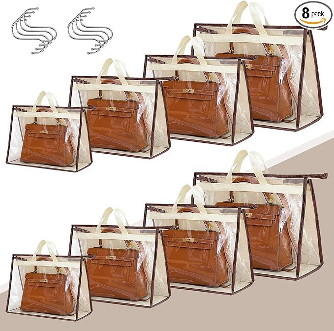 8 Pack Handbag Storage Organizer Purse Clear Dust Cover Bag for Closet with Zipper and Handle, 4 ... | Amazon (US)