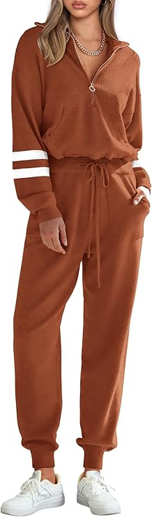 PRETTYGARDEN Women's 2 Piece Sweater Set Pullover Zip Up Sweatshirt Jogger Sweatpants Tracksuit C... | Amazon (US)