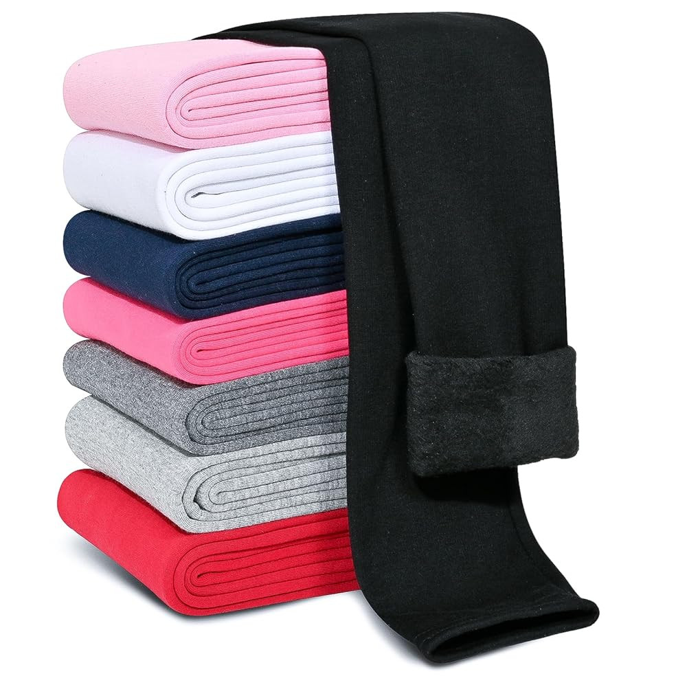 Girls Fleece Lined Leggings Cotton Kids Winter Warm Leggings Thick Thermal Tights Pants | Amazon (US)
