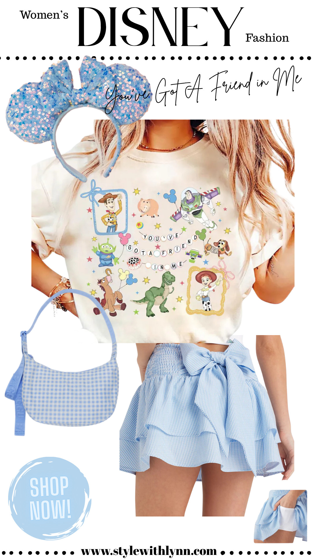 Bring on the Toy Story magic with this “You’ve Got a Friend in Me” inspired Disney outfit! Featuring a playful graphic tee, pastel blue Minnie ears, a cute gingham Baggu bag, and a Halara ruffle bow skort, this look is ready for your next park adventure or Disney daydream. 🧸💙 

Shop this adorable Pixar-inspired style now! 

#DisneyFashion #ToyStory #DisneyOutfitInspo #LTKStyle  

 #LTKStyleTip #LTKTravel