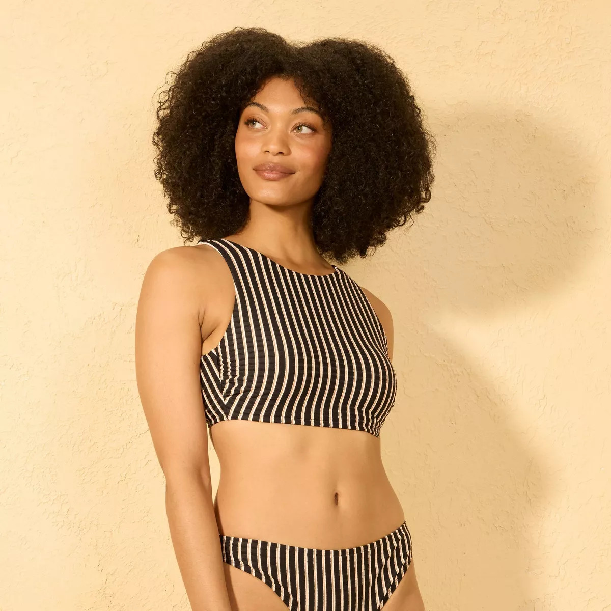 Women's Striped Ribbed High Neck Bikini Top - Shade & Shore™ Multi | Target