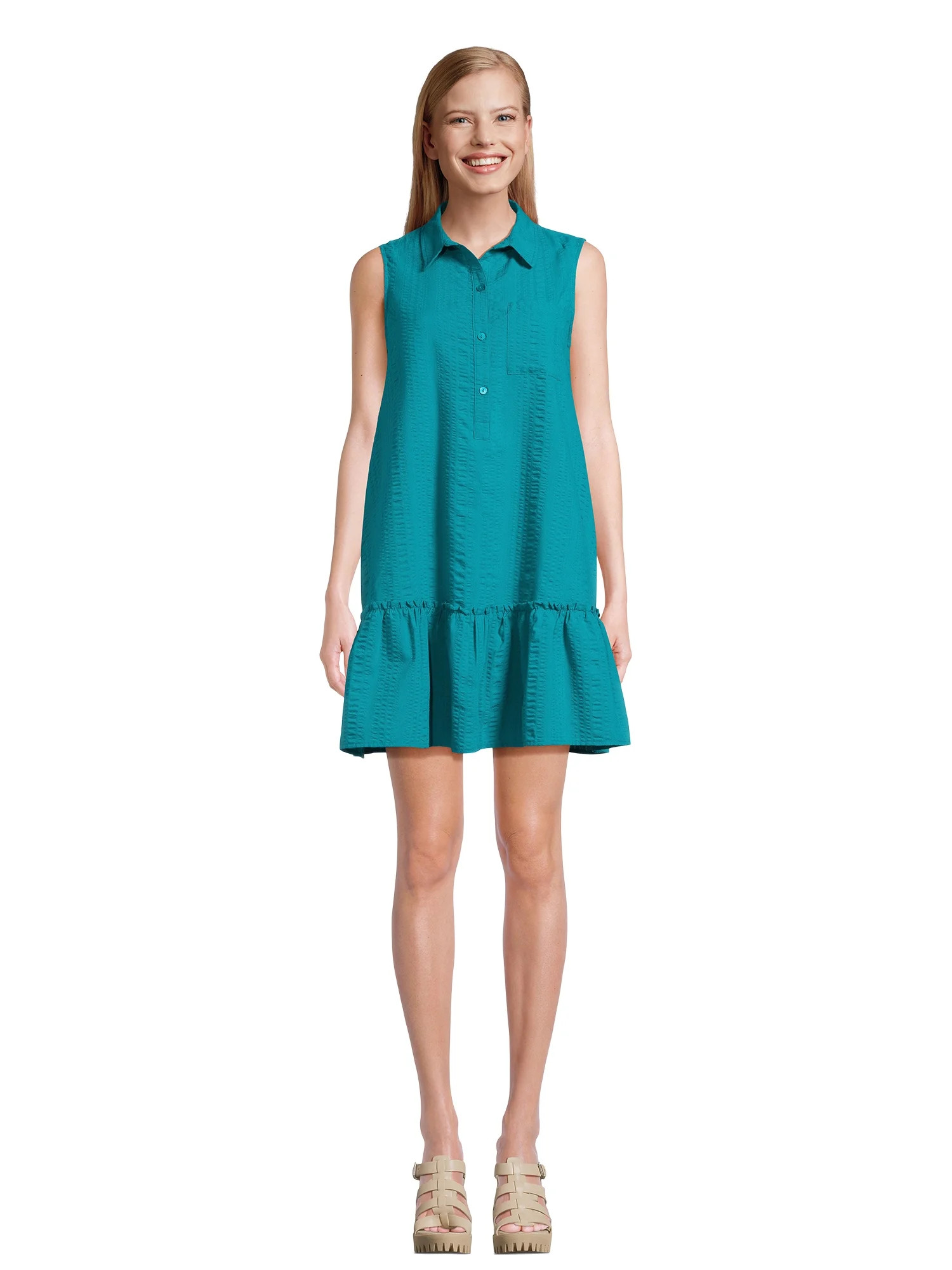 Time and Tru Women's and Women's Plus Sleeveless Shirt Dress, Sizes XS-4X - Walmart.com | Walmart (US)