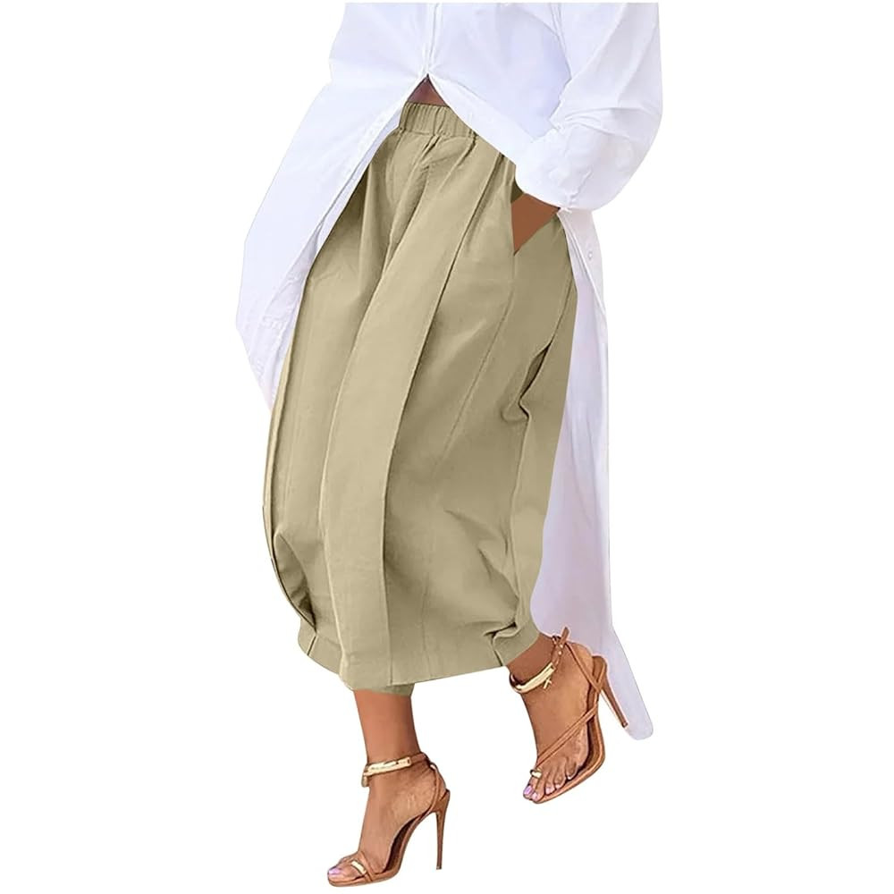 Women's Capris Casual Wide Leg Pants Baggy Summer Cropped Trousers Stylish Palazzo Pants for Work... | Amazon (US)
