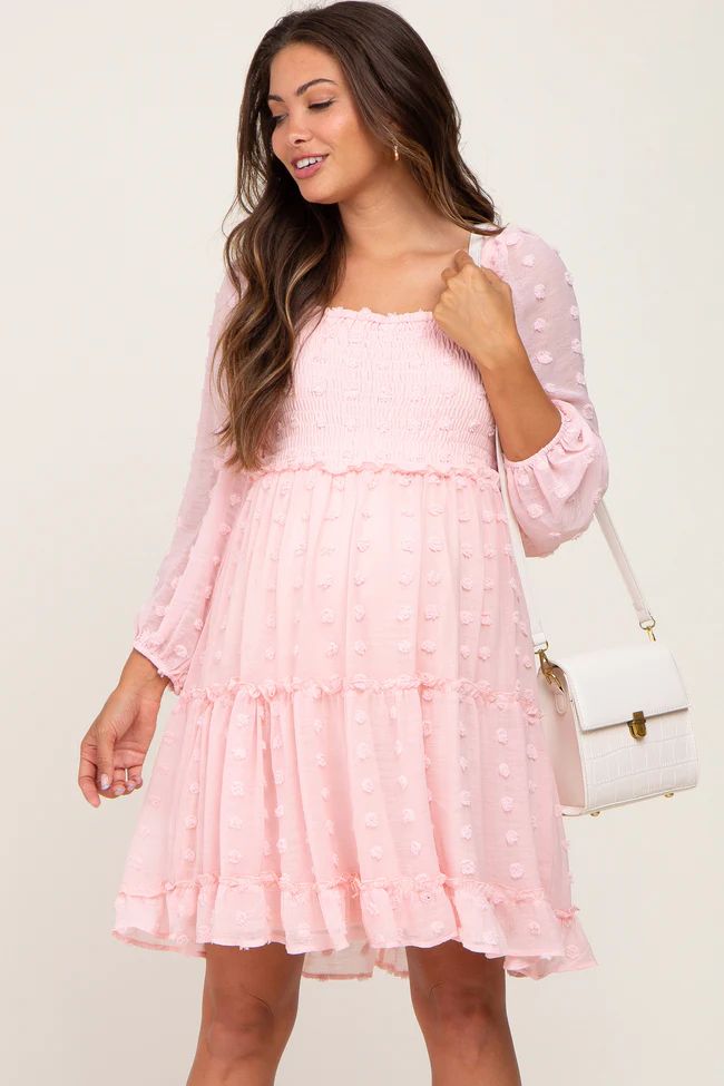 Light Pink Swiss Dot Long Sleeve Maternity Dress | PinkBlush Maternity