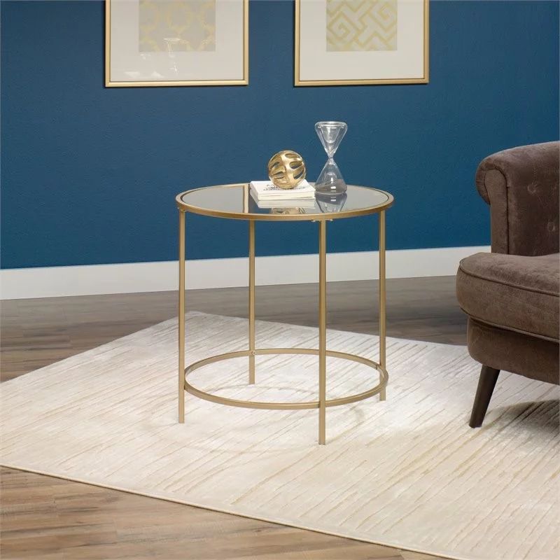 Sauder 417829 Int Lux Side Table Round, Glass / Satin Gold Finish | Walmart (US)