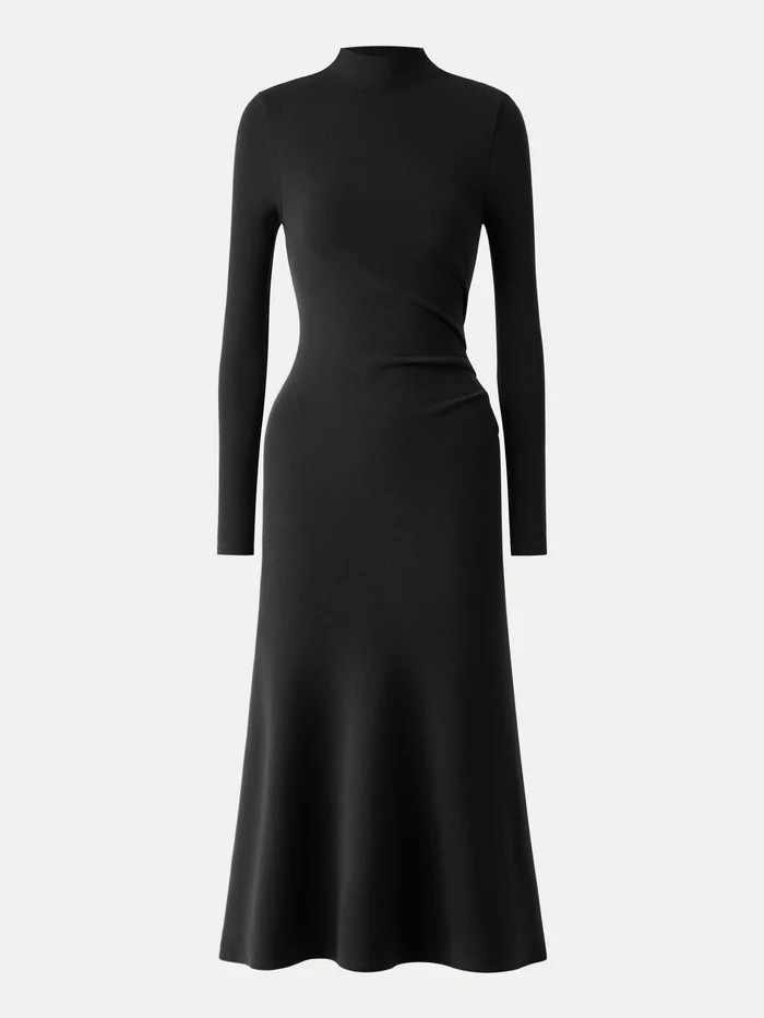 ProWarm Long Sleeves Mockneck Tucks Midi Dress | OGLmove