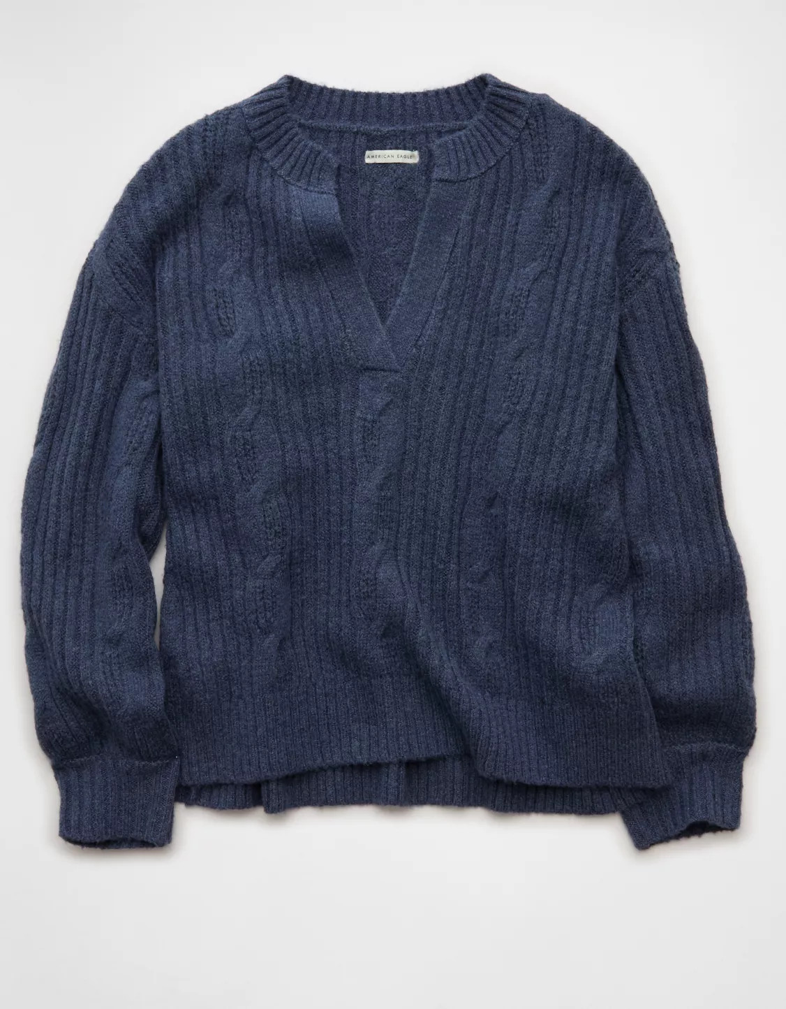 AE Whoa So Soft Notch Neck Cable Sweater | American Eagle Outfitters (US & CA)