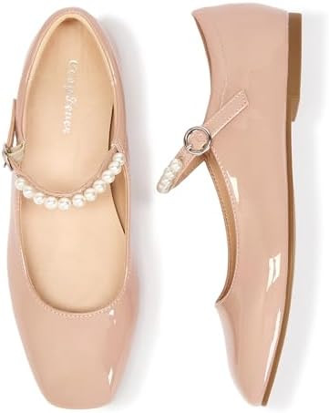CosyFever Women's Pearl Strap Mary Jane Flats, Square Toe Dressy Ballet Flats, Elegant Comfortabl... | Amazon (US)