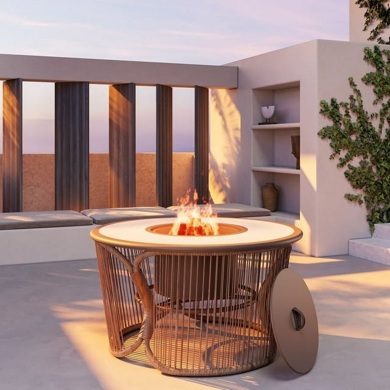 LAUSAINT HOME Outdoor Wicker Fire Pit Table with Metal Lid & Fire Tong, Brown | Walmart (US)