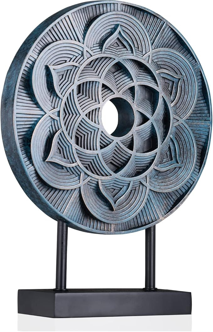 WUBIANJIE Disc Geometric Pattern Statue Sculpture Home Decor Modern Unique Blue Gold Decoration L... | Amazon (US)