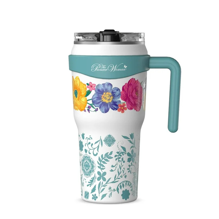 The Pioneer Woman 40 oz Brilliant Blooms Stainless Steel Tumbler, White | Walmart (US)