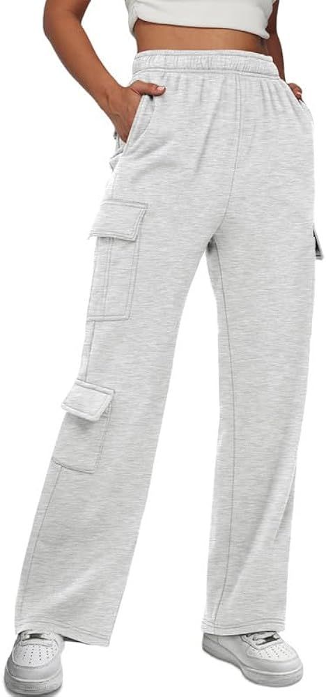 Womens Cargo Sweatpants Wide Leg Fleece Lined Y2k Pants for Women Fall Winter Baggy High ... | Amazon (US)