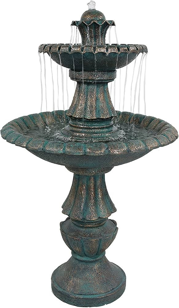 Sunnydaze Nouveau 41-Inch Tall 2-Tier Outdoor Garden Water Fountain - Green | Amazon (US)