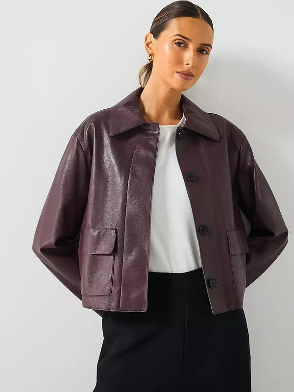 Mango Leather Effect Jacket With Pockets - Red | Very (UK)