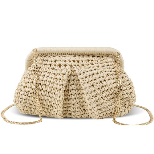XSUIOY Straw Clutch Purse for Women Small Woven Dumpling Bag Summer Straw Beach Bag Crossbody Crochet Purses Shoulder Handbag for Women Vacation(Beige) | Amazon (US)