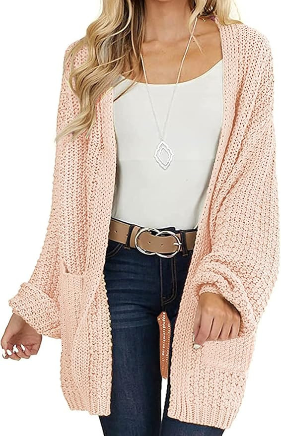 MEROKEETY Women's 2025 Fall Open Front Chunky Knit Sweater Oversized Lantern Sleeve Cardigan Outw... | Amazon (US)