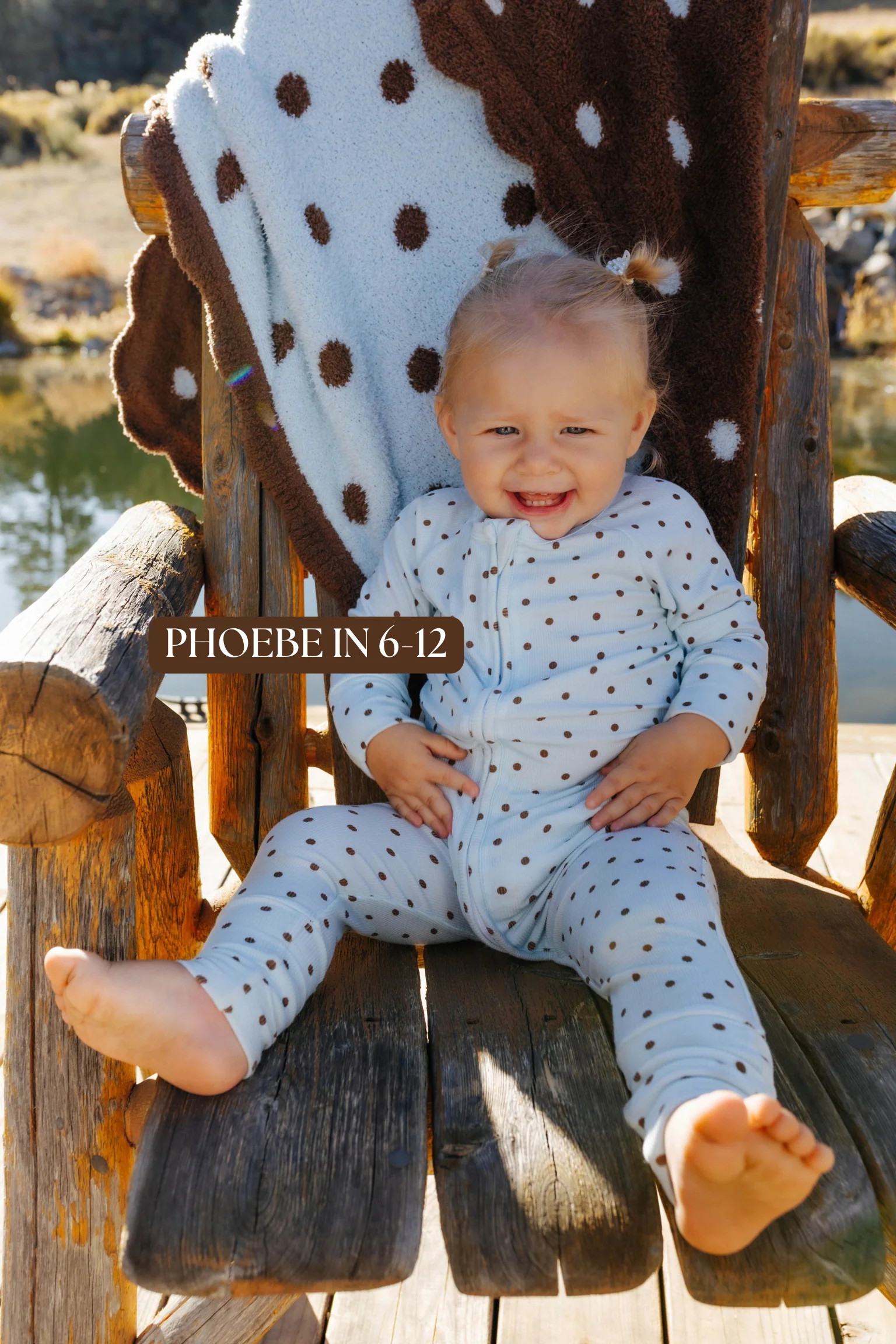 Baby Blue with Brown Polka Dots Zip Pajamas | Staykation
