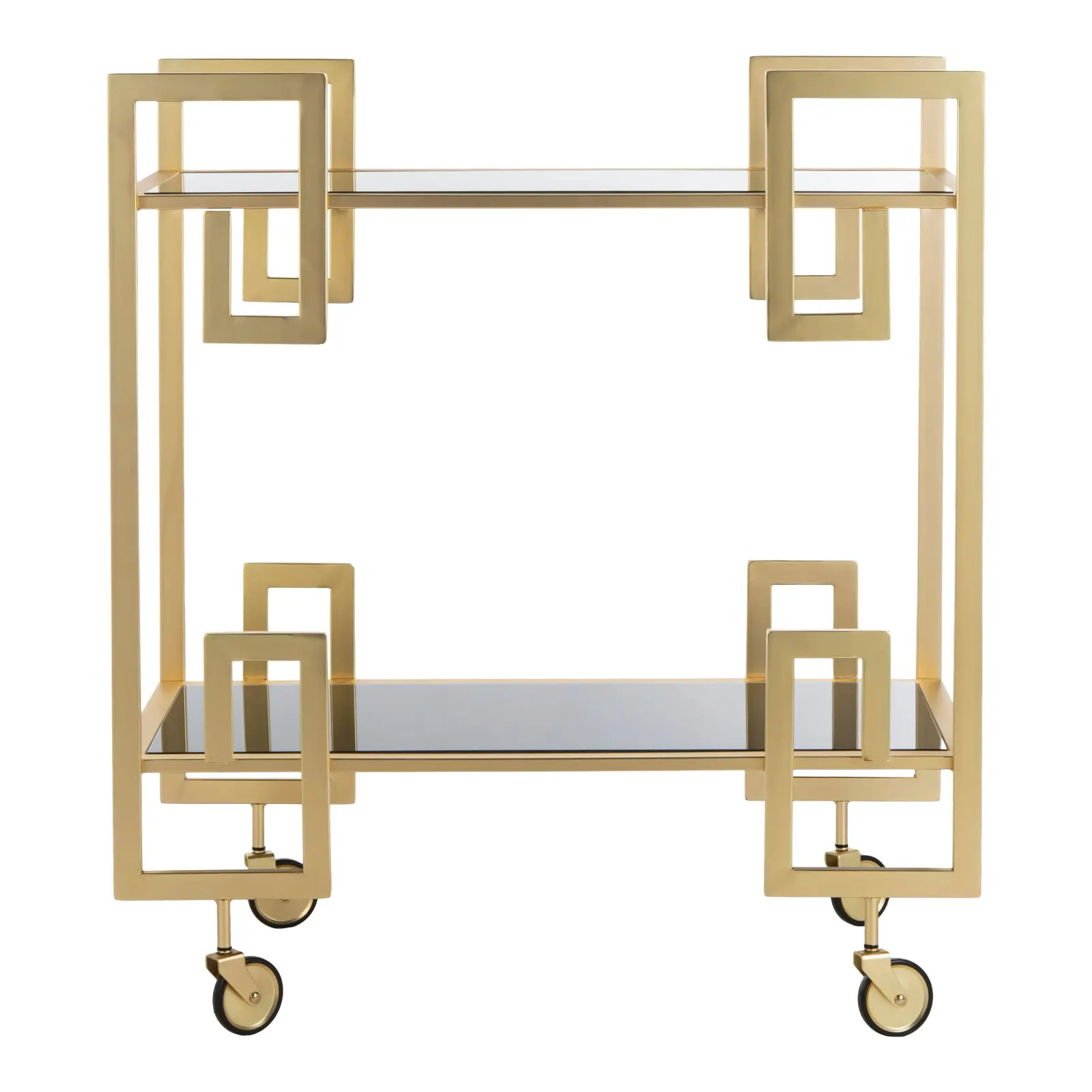 2 Tier Bar Cart in Brass & Black Glass | Chairish