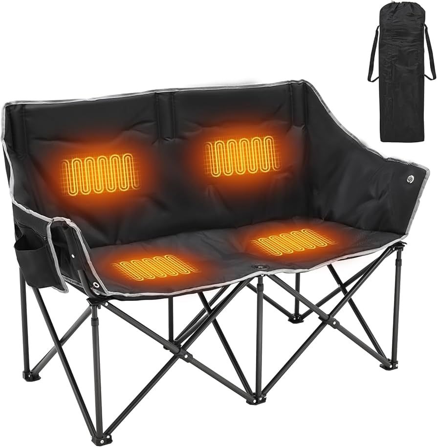 Barbella Heated Double Camping Chair, 2-Person Folding Chair Portable Heated Chairs with 3 Heat L... | Amazon (US)