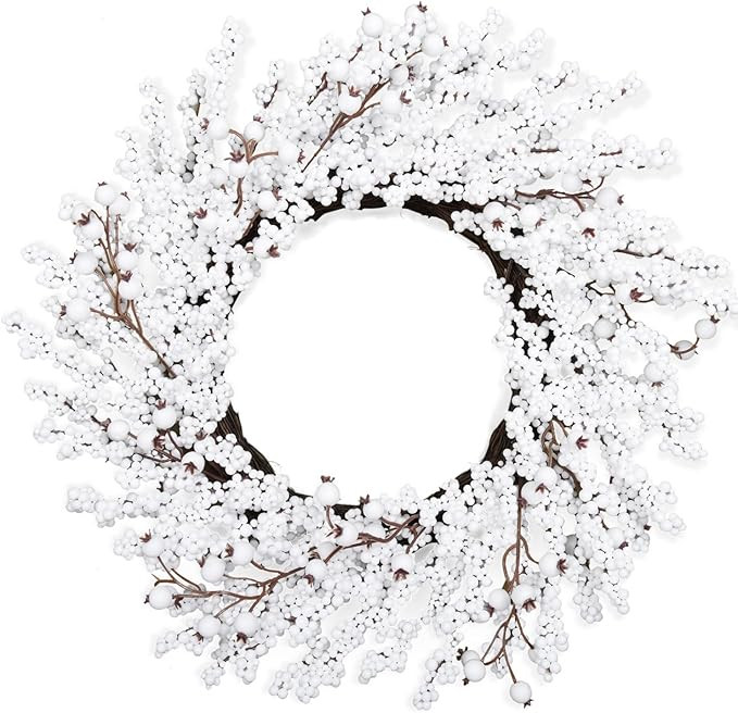 YoleShy 20 Inches Christmas White Berry Wreath, Winter Wreath for Front Door, Farmhouse Winter Be... | Amazon (US)