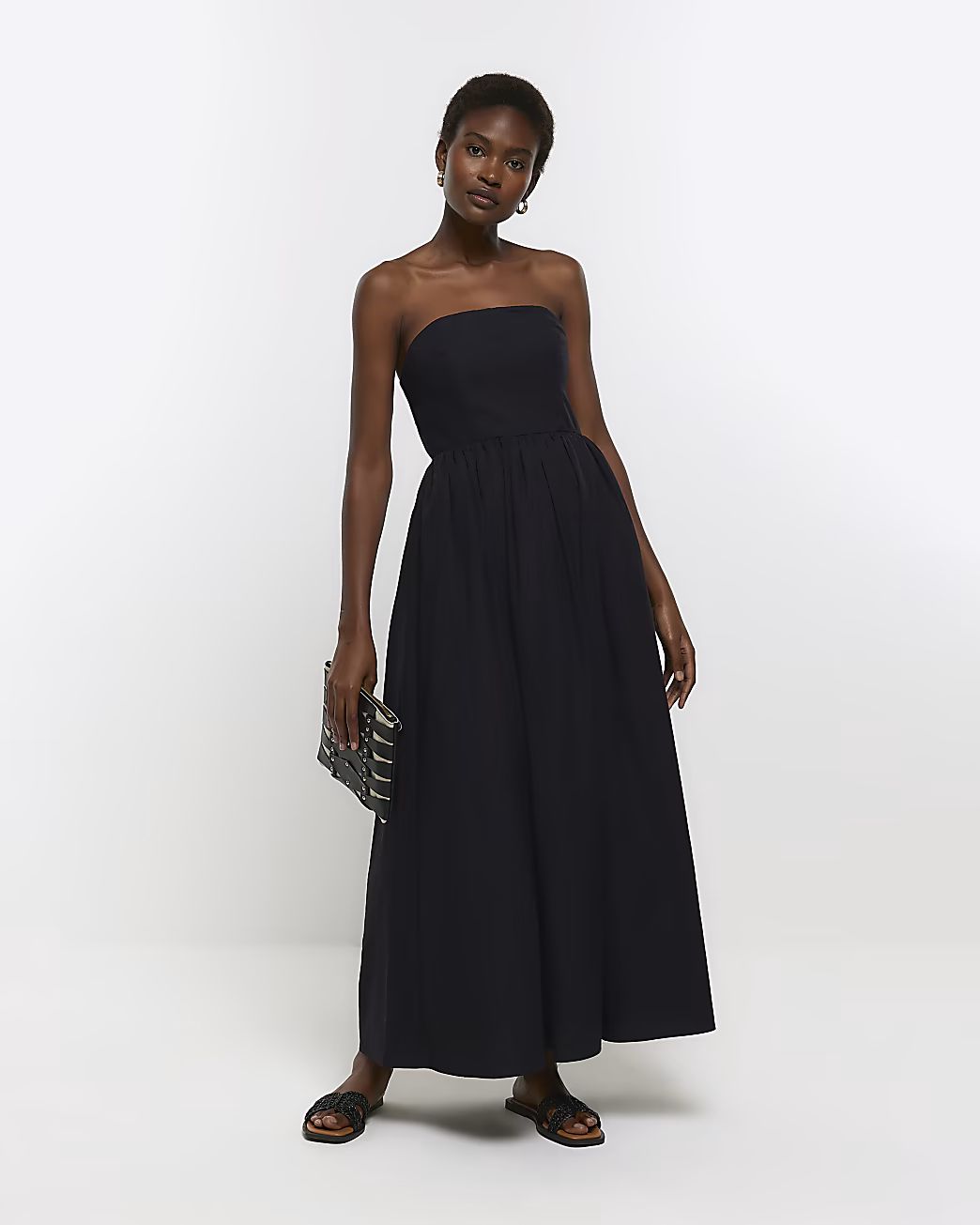 Black bandeau prom maxi dress | River Island (US)