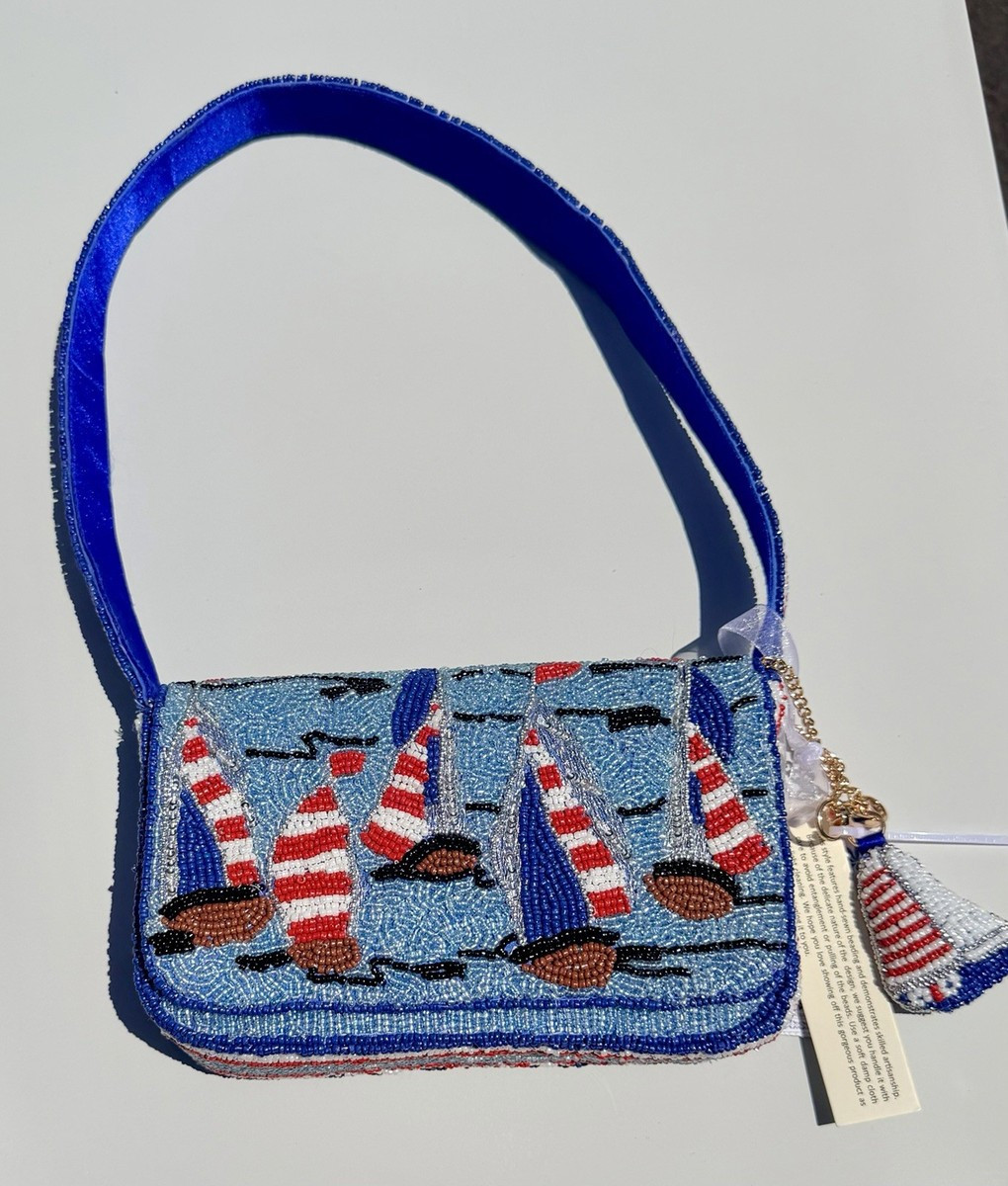 Viral TikTok Beaded Blue Sailboat Handbag Purse Handcrafted in India NWT w/Charm | eBay | eBay US