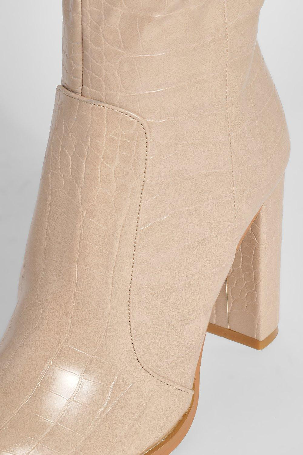 Round Toe Knee High Croc Boot | Boohoo.com (US & CA)