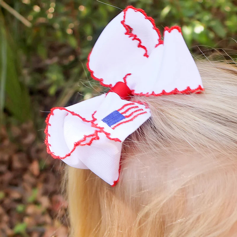 Flag Embroidered Hair Bow | Classic Whimsy