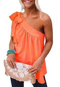 Guteidee Women's One Shoulder Tops Casual Tie Bow Knot Sleeveless Blouse Tunic Shirts | Amazon (US)