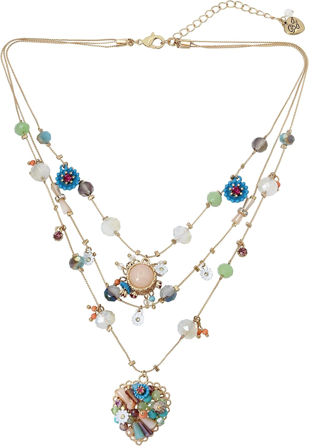 Betsey Johnson Woven Mixed Multi-Colored Bead Flower Heart Illusion Necklace | Amazon (US)