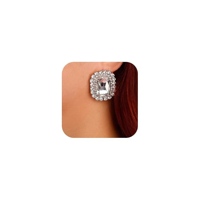 Denifery Square Crystal Earrings Rhinestone Stud Earrings Sparkling Crystal Stud Dangle Drop Earr... | Amazon (US)