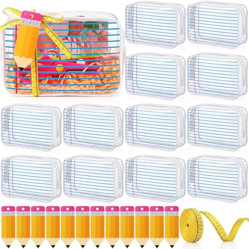 Kacctyen 12 Set Teacher Appreciation Gifts Notebook Line Cosmetic Bag Clear Makeup Bags Pouch Zipper with Greeting Cards and Ruler Ribbon Thank You Gifts for Teacher Back to School Party Supplies | Amazon (US)