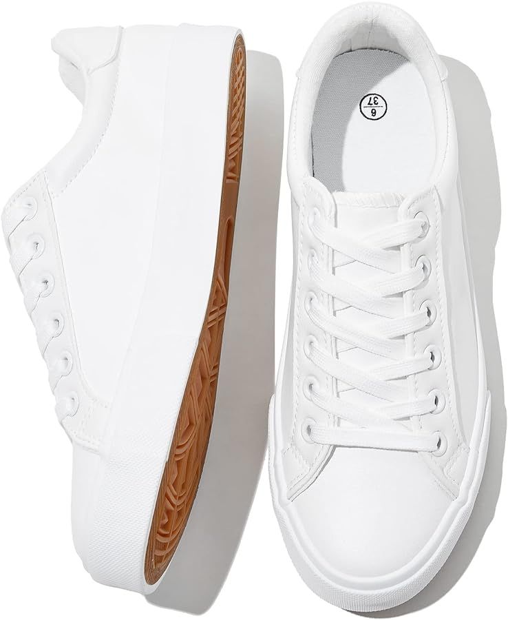 SERNIAL Womens White Tennis Shoes PU Leather Sneakers Casual Walking Shoes for Women | Amazon (US)