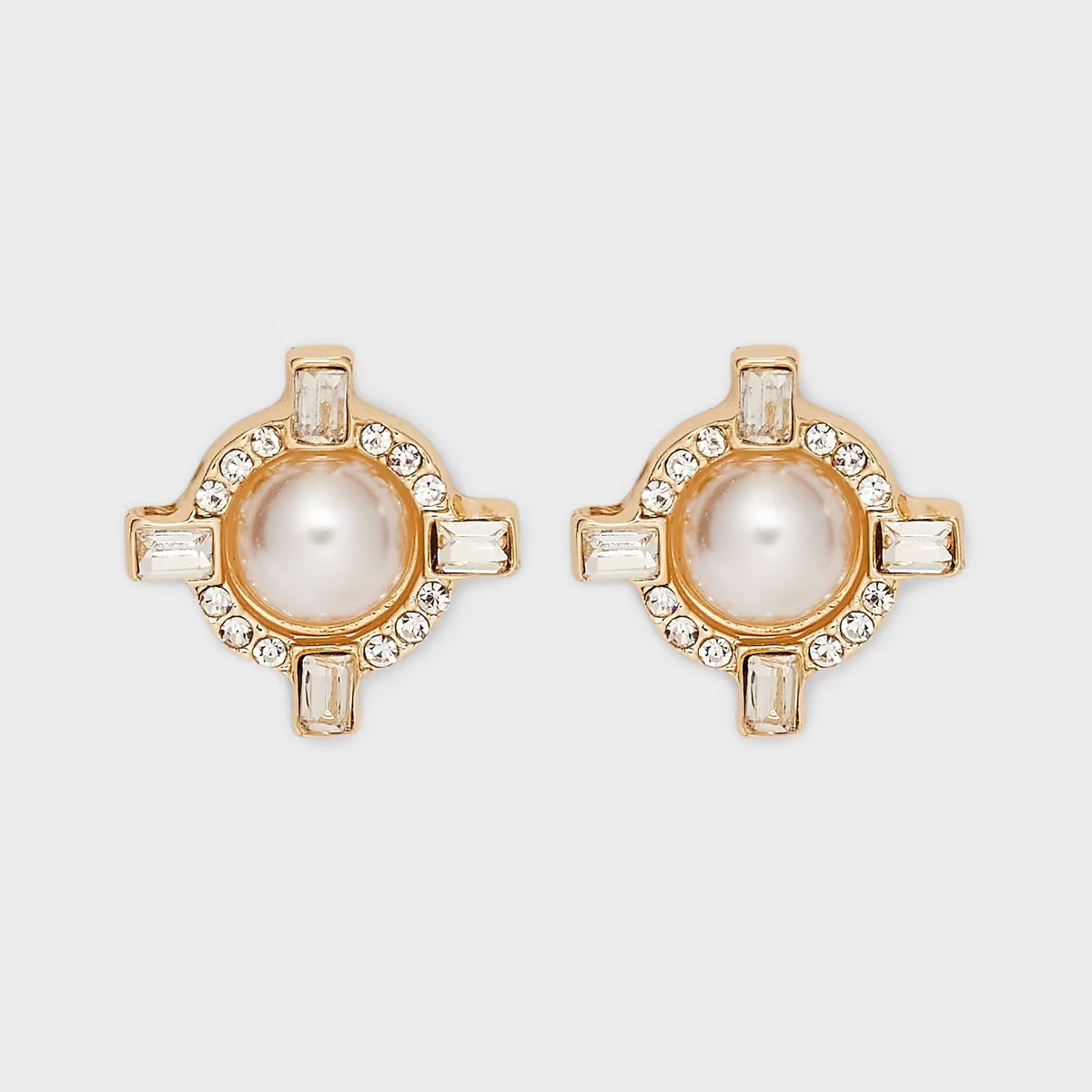Gold Pearl Stud Round Clear Earrings - A New Day™ Gold | Target