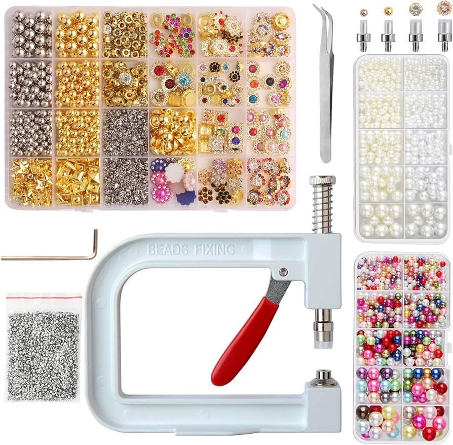 YUHANHUWAI 4085pcs Pearl Fixing Tool Kit, DIY Pearl Setting Machine,Hand Press Beading Tool,Beads... | Amazon (US)