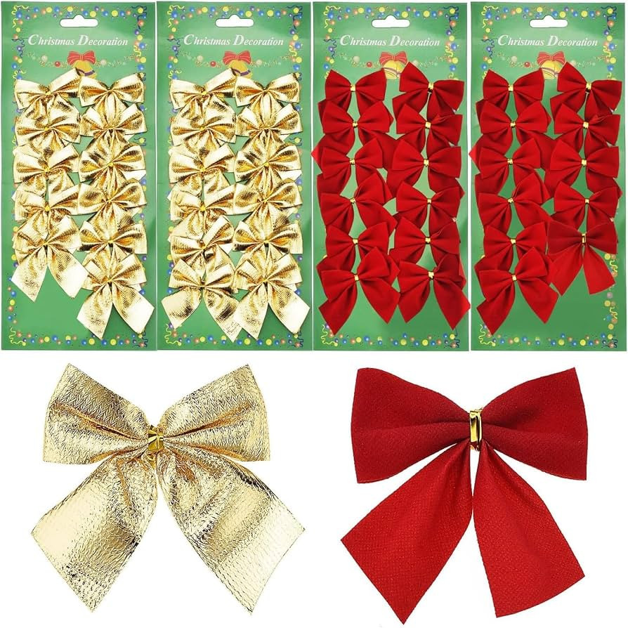 Shappy 48 Pcs Christmas Tree Bows Red and Gold Ribbon Bows, 2 x 2 Inch Mini Bows for Xmas Wreaths... | Amazon (US)