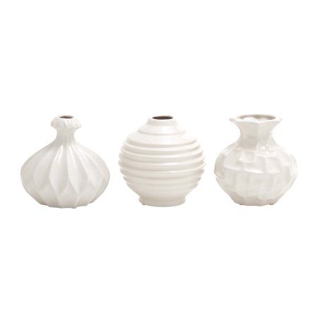 Decmode Modern 6 Inch Sculpted Design Ceramic Vases, White - Set of 3 | Walmart (US)