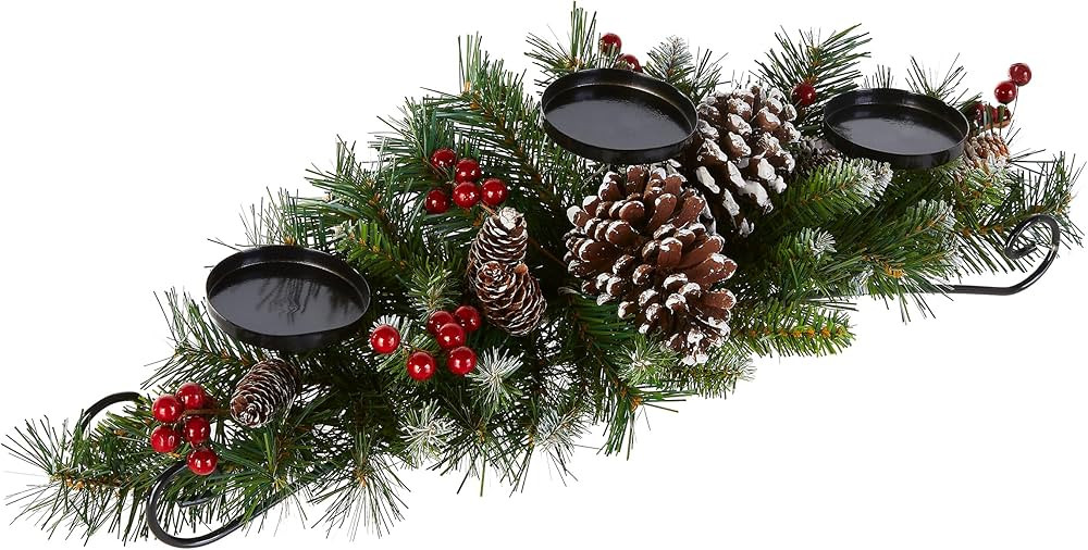 National Tree Company Artificial Christmas Centerpiece | Includes 3 Candle Holders, Red Berries, ... | Amazon (US)