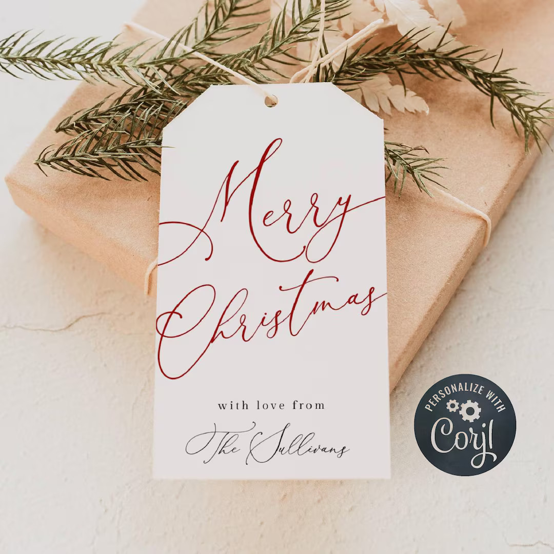 Minimalist Merry Christmas Gift Tag Template, Printable Modern Holiday Party Favor Tag, Editable ... | Etsy (US)