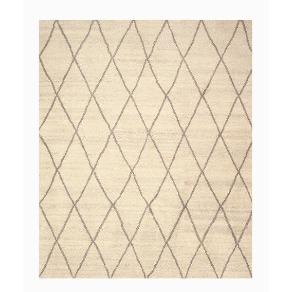 Hand-knotted Wool Ivory Transitional Trellis Trellis Moroccan Rug (9' x 12') | Bed Bath & Beyond