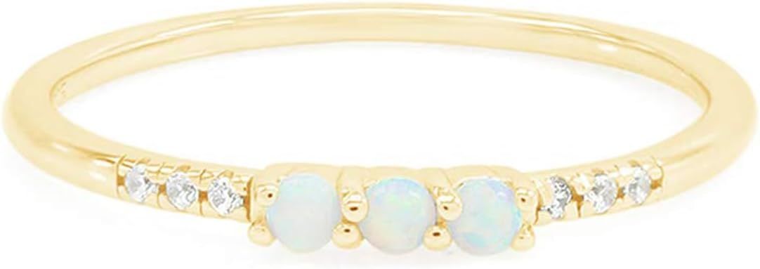AFFY Dainty Stackable Opal Promise Ring Band in 14K Gold Over Sterling Silver, Mother's Day Jewel... | Amazon (US)