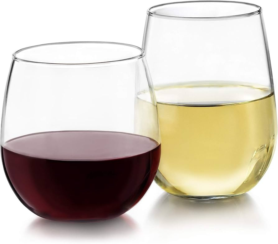 Libbey Stemless Wine Glasses Set of 12, Dishwasher Safe Red and White Wine Glass Set, Clear Drink... | Amazon (US)